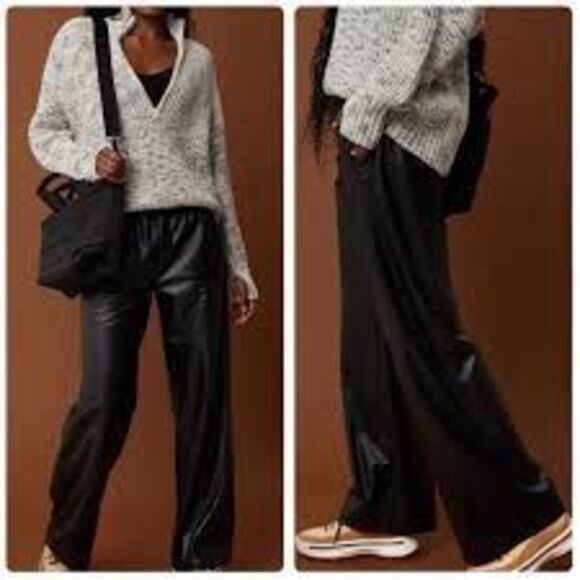 OFFLINE By AERIE Women’s Black Real Luxe Faux Leather Wide Leg Pant Size Small - Picture 1 of 8